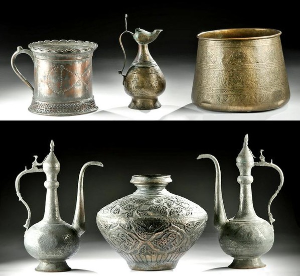 Six 19th C. Middle Eastern Brass Vessels