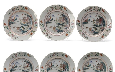 NOT SOLD. Six Chinese export porcelain plates painted with pagodas and a riverside. Qianlong 1736-1795. Diam. 23 cm. (6) – Bruun Rasmussen Auctioneers of Fine Art