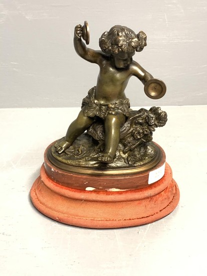 Small bronze musical figure, stamped CLODION on oval marble ...