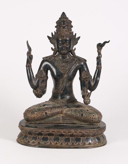 Southeast Asian Bronze or Copper Alloy Seated Figure of a Deity, 20th Century/Modern FR3SHLM