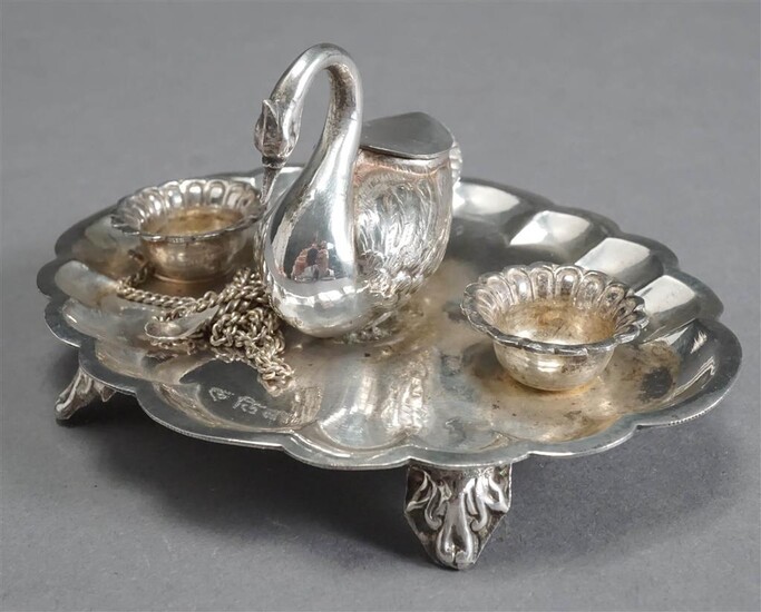 Southeast Asian Silver Swan-Form Snuff Dish with Spoon, 3.6 oz
