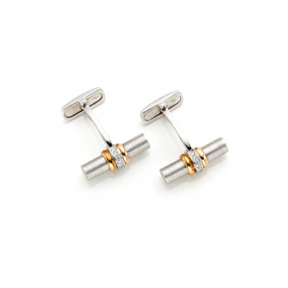 Steel, yellow and white gold cufflinks finished with diamonds, g 11.17 circa, length cm 1.90 circa.