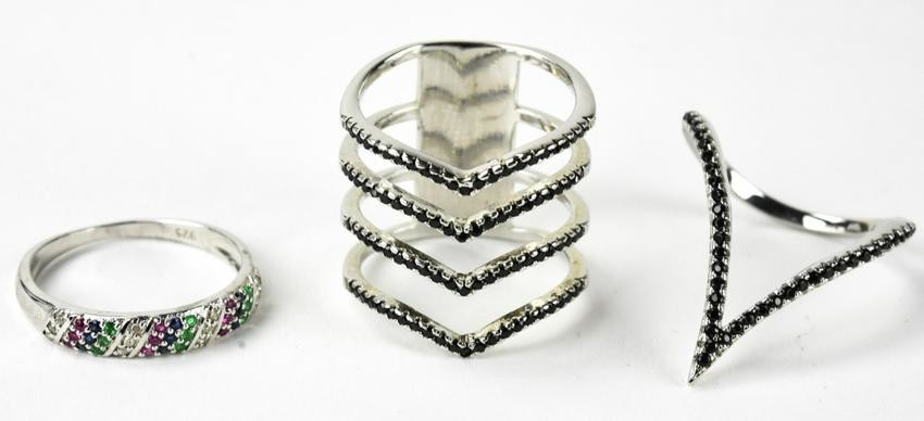 Sterling Silver Ring w Diamonds & 2 Fashion Rings