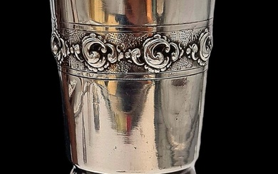 Sterling silver kiddush cup by Kapri with grapevine motif....