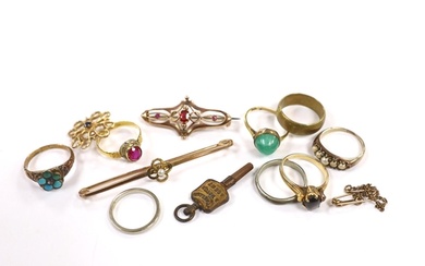 Sundry jewellery including a 22ct gold and synthetic ruby se...