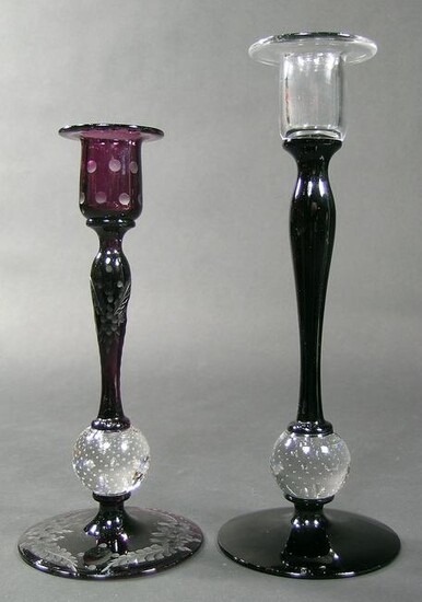 TWO PAIRPOINT GLASS CANDLESTICKS