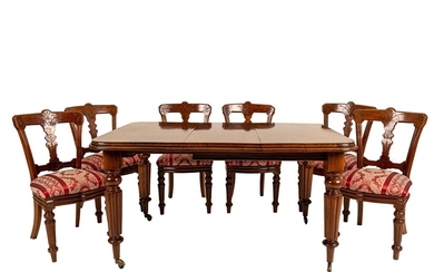 Table à manger extensible et six chaises Angleterre, début du 20e siècle table à plateau...