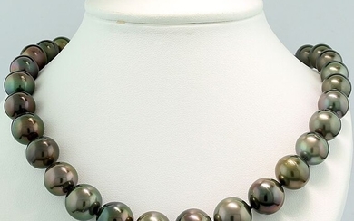 Tahitiperlenkette Anthrazitgrau 11,1-15 mm Peacock-Lüster No Reserve Price - 14 kt. White gold - Necklace Pearls
