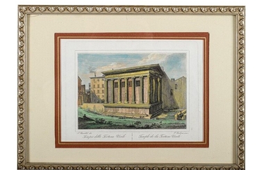 Temple of Fortuna Virile early 19th centuryhand-colored etchingdrawn by Salvatore Busuttil ( 1798- 1854), engraved by Pietro Parboni ( 1783- 184 1), framed 17 x 22 cm