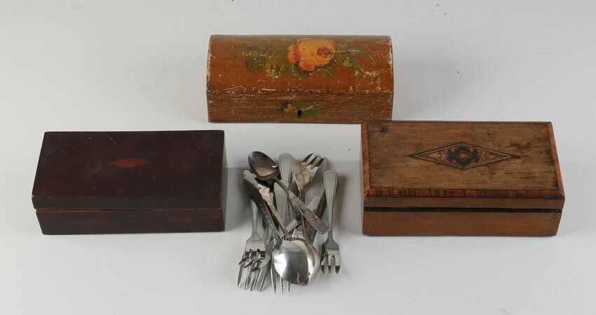 Three antique spoon boxes