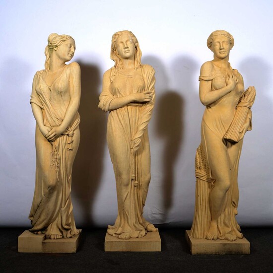 Three contemporary Haddonstone garden statues, Winter, Spring and Summer