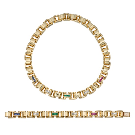 Tiffany & Co. Gold, Gem-Set and Diamond Necklace and Bracelet