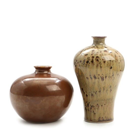 NOT SOLD. Two Chinese porcelain vases, decorated with capuchin and mottled glaze. 20th century. H....