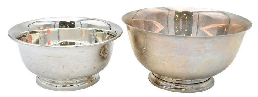 Two Sterling Silver Revere Style Bowls, diameter 8