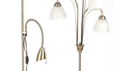 Two brass standard lamps including a three branch example wi...
