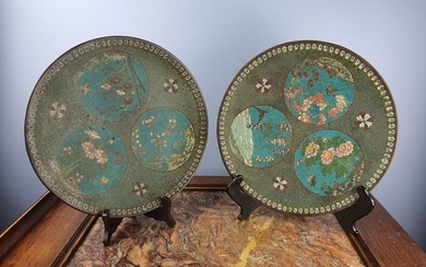 Two large cloisonne plates - Brass, Cloisonne enamel - Japan - 19th century