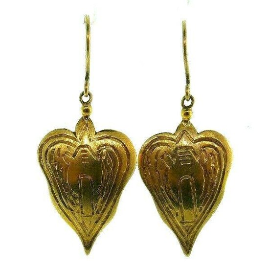 VICTORIAN 14k Yellow Gold Heart Dagger Earrings on Wire