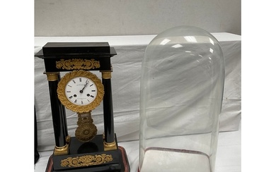 VICTORIAN FRENCH GILT AND EBONY 8 DAY MANTLE CLOCK SUPPORTED...