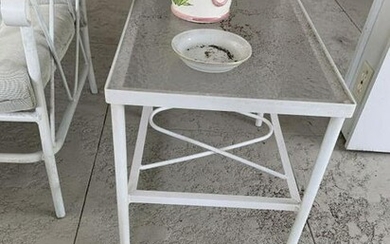 VINTGE WHITE GLASS TOP PATIO END TABLE