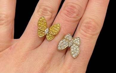 Van Cleef & Arpels Two Butterfly Between the Finger Ring 18k White Gold Diamond Sapphire Size 6