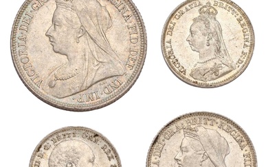 Victoria, Shilling 1900 (S.3940A) about uncirculated; together with, Victoria, sixpence...