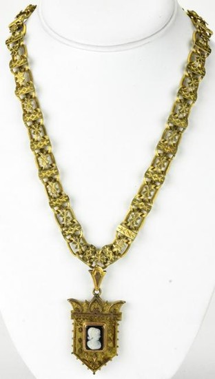 Victorian Gold Book Chain with Cameo Pendant