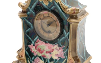 Victorian Style Floral Painted Ceramic Mantel Clock, Early to Mid 20th C.