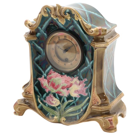 Victorian Style Floral Painted Ceramic Mantel Clock, Early to Mid 20th C.