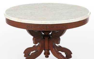 Victorian Walnut and Marble Top Table, 19th Century and Adapted