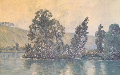 View of the Lake, French Impressionist Landscape, Oil Painting, Signed c.1920s