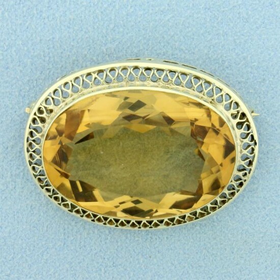 Vintage 35ct Citrine Pin in 14K Yellow Gold