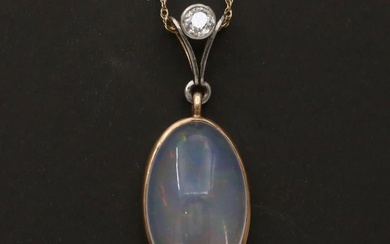 Vintage Jelly Opal and Diamond Platinum Pendant