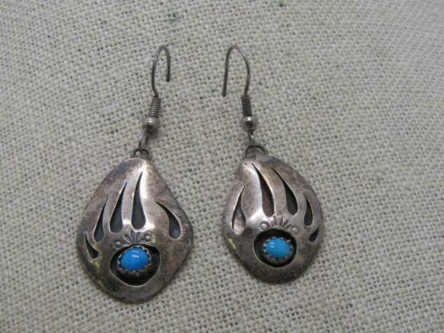Vintage Sterling Turquoise Bear Claw Earrings