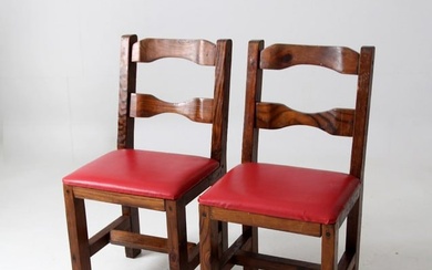 Vintage Upholstered Seat Wood Chairs Pair