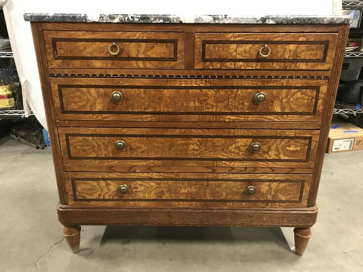 Vintage Wooden Marble Top 5 Drawer Chest