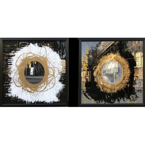 WALL MIRRORS, of Abstract design in acrylic on mirrored glas...