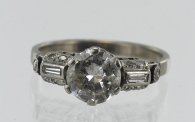 White gold (tests 18ct) Art Deco diamond solitaire ring, one...