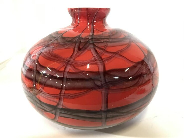 Wide Set Hand Blown Art Glass Vase