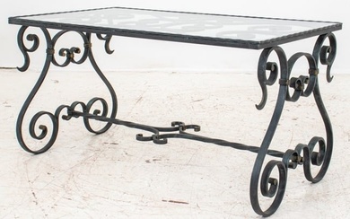 Wrought Iron Glass-Topped Coffee Table
