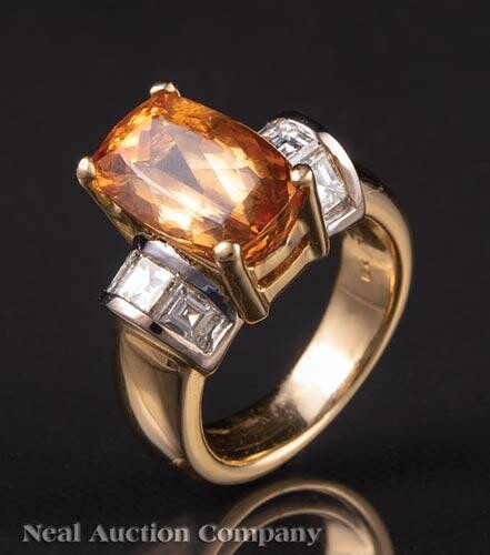 Yellow and White Gold, Topaz and Diamond Ring