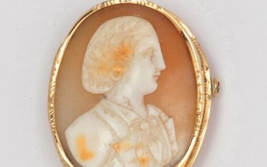 Yellow gold brooch, adorned with a shell cameo...