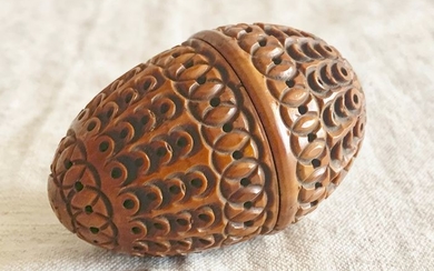 judaica - aa magnificent Jewish spice container shaped like an egg - wood