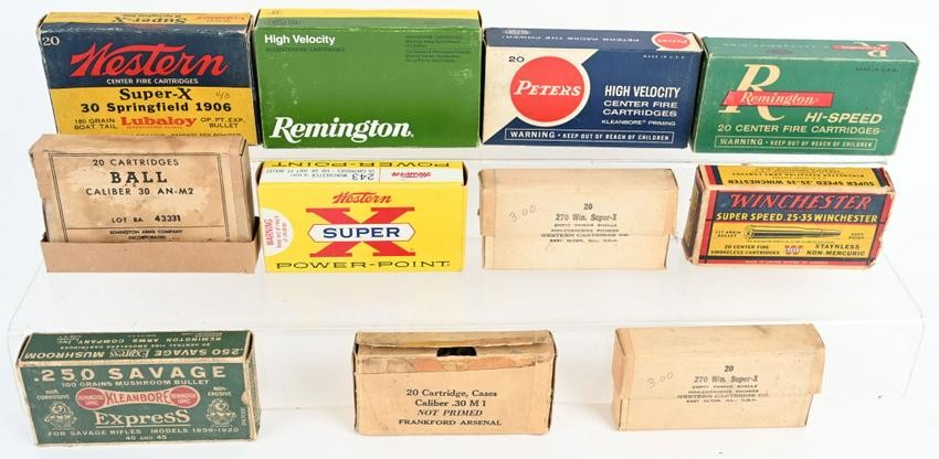 10 VINTAGE BOXES SPECIALTY RIFLE AMMO .25-35 .243