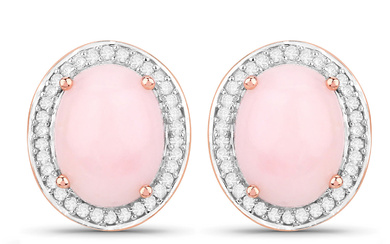 14KT Rose Gold 4.20ctw Pink Opal and White Diamond Earrings