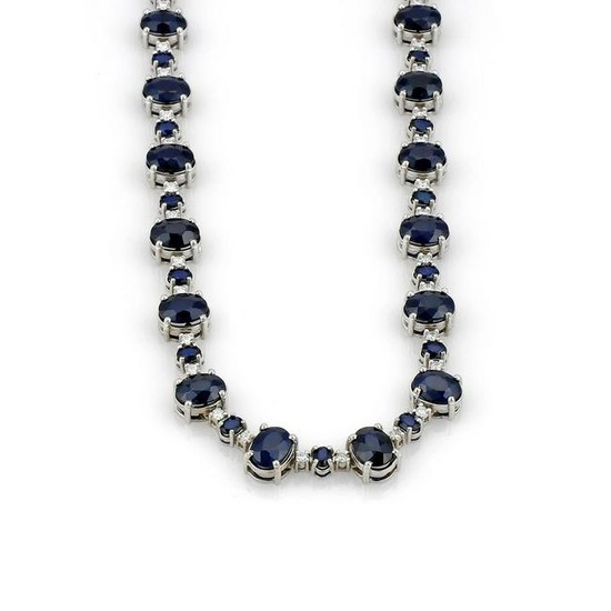 14k White Gold 58ct Blue Sapphire Diamond Necklace