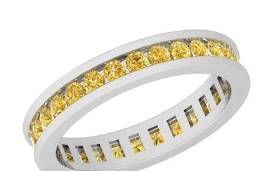 1.50 Ctw i2/i3 Treated Fancy Yellow Diamond 14K White Gold Eternity Band Ring