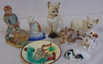 Lot cat & dog figurines, Hutschenreuther Siamese cats