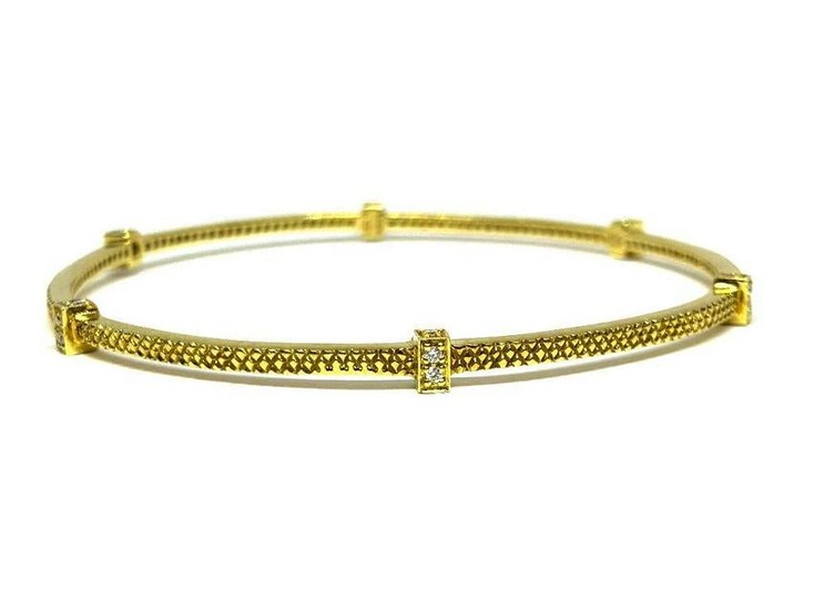 18K YG Judith Ripka Diamond Linen Bangle Bracelet