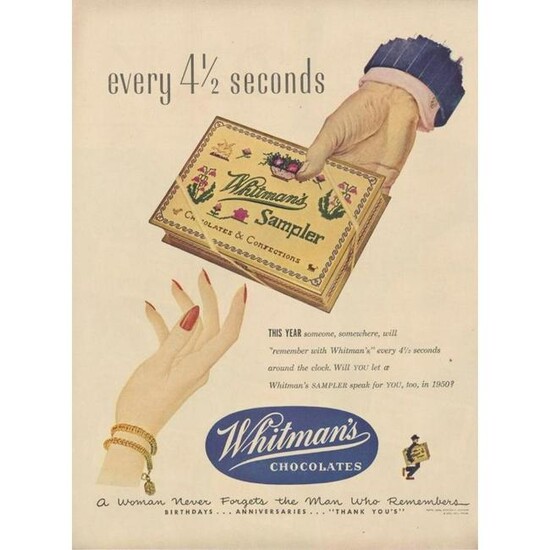1950 Whitman's Sampler Chocolates Ad