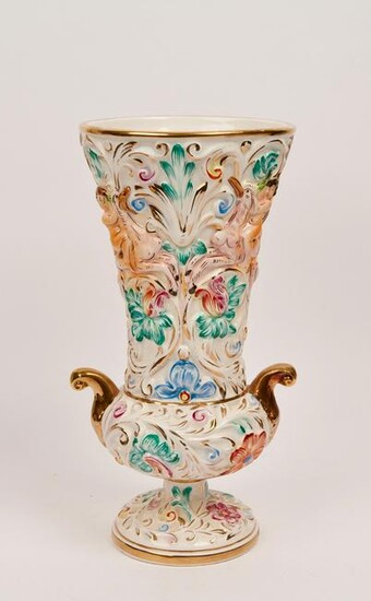 ~1950s Capodimonte Porcelain Twin-Handled Vase